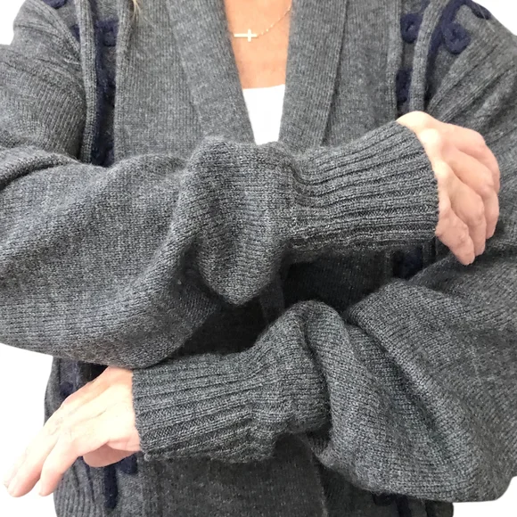 The Villager 1X Vintage 80s Wool Cardigan Shawl Collar Shoulder Pads Oversize - Picture 5 of 9